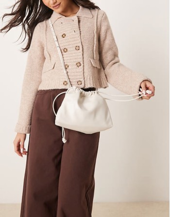 drawstring crossbody bag in off white
