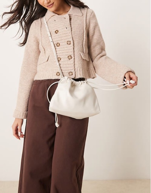 drawstring crossbody bag in off white