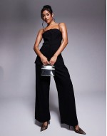 vanity box bag with detachable cross body strap in high shine silver