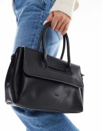 PASQ flap over grab bag with crossbody strap in black