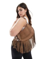tassel cross body suedette bag in tan