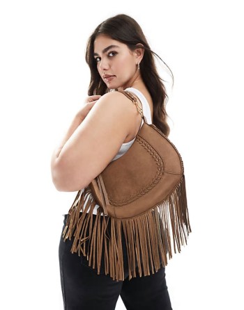 tassel cross body suedette bag in tan