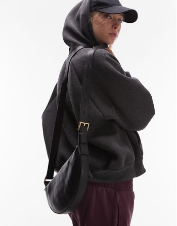 Premium Half Moon leather crossbody bag in black