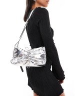 Loss-Making rouched crossbody bow bag in silver