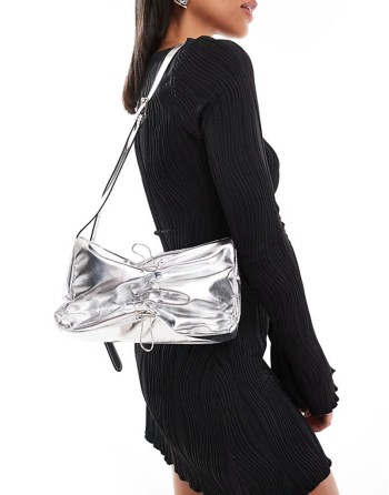 Loss-Making rouched crossbody bow bag in silver