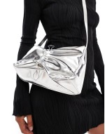 Loss-Making rouched crossbody bow bag in silver