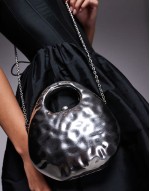 hammered top handle clutch bag in silver