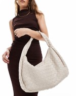 oversized woven shoulder bag in off white