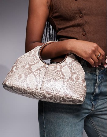 ring handle clutch bag in snake print