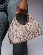 ring handle clutch bag in snake print