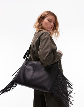 Edbury suede fringe shoulder bag in black