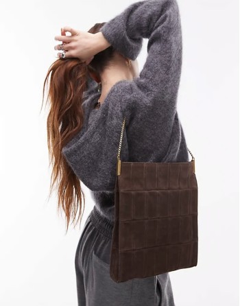 suede square shoulder bag in dark brown