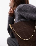 suede square shoulder bag in dark brown