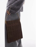 suede square shoulder bag in dark brown