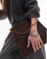 suede square shoulder bag in dark brown