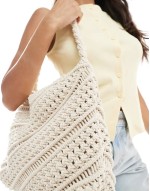 knitted oversized shoulder bag in ecru