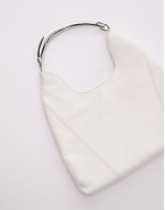 leather shoulder bag with metal detail handle in off white