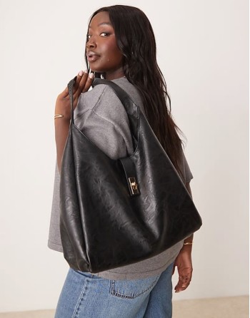 slouch clasp detail large tote bag in black