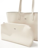 PASQ large tote bag with inside pouch in bone grey