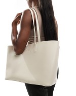 PASQ large tote bag with inside pouch in bone grey