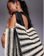 straw tote bag in mono stripe