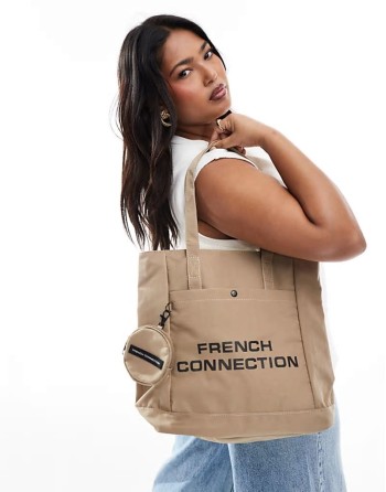 shopper tote bag with coin purse in stone