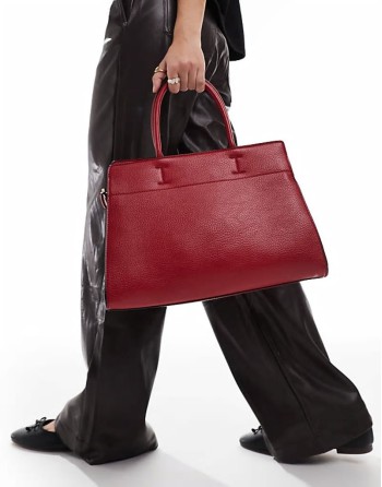 double buckle side detail tote bag in red