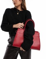 double buckle side detail tote bag in red