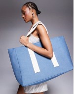 large canvas tote bag with contrast strap in dark blue