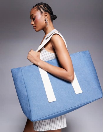 large canvas tote bag with contrast strap in dark blue