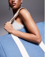 large canvas tote bag with contrast strap in dark blue