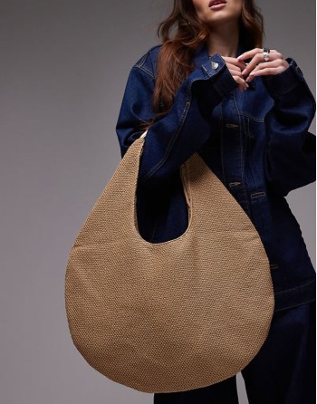 Scarlett straw bag with metal handle in natural