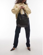 Lennox leather tote with ruche detail in black
