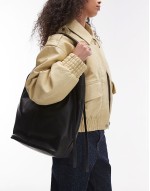 Lennox leather tote with ruche detail in black