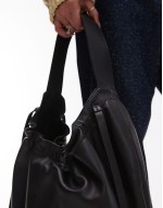 Lennox leather tote with ruche detail in black