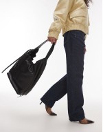 Lennox leather tote with ruche detail in black
