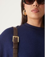 suede fold over flap tote bag in chocolate