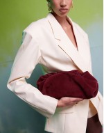 Premium suede cloud clutch bag in burgundy