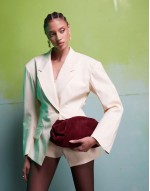 Premium suede cloud clutch bag in burgundy
