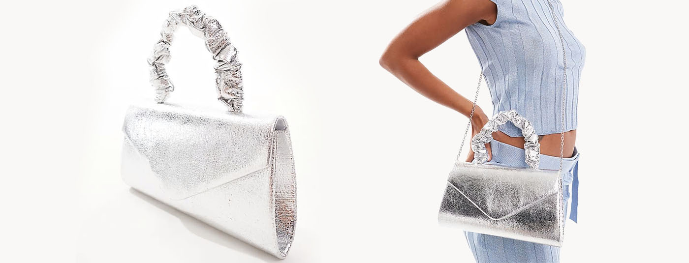 crinkle grab bag in silver